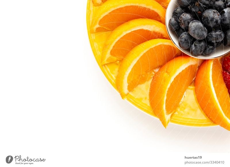 Sortiment von frischem Obst von oben gesehen Lebensmittel Gemüse Orange Ernährung Vegetarische Ernährung Diät Schalen & Schüsseln Gesunde Ernährung Banane