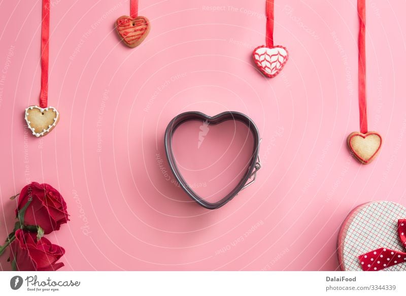 Valentinstag, Muttertag, Geburtstagskuchen Teigwaren Backwaren Dekoration & Verzierung Tisch Küche Rose Herz Liebe machen lecker oben Tradition Hintergrund