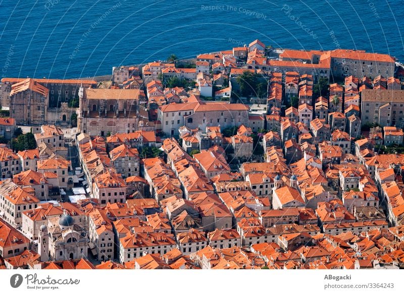 Dubrovnik Altstadt Luftaufnahme Ferien & Urlaub & Reisen Meer Haus Kultur Stadt Gebäude Architektur historisch oben rot Kroatien Großstadt Wahrzeichen berühmt