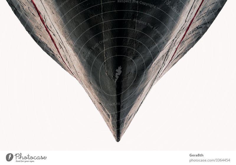 Fragment eines alten Schiffes auf weißem Hintergrund Design Gesäß Architektur Verkehr Wasserfahrzeug Stein Metall Linie Streifen dunkel retro grau rot schwarz