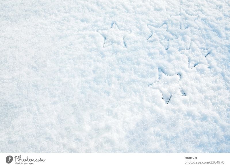 Schneesterne als Abdruck im Schnee Sterne Eis kalt weiß blau gefroren Winter Frost frieren Natur Außenaufnahme weihnachtlich adventszeit Advent