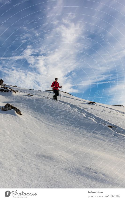 Frau beim Wandern im Schnee, Winter schnee berge gebirge sonnenuntergang alpen Berchtesgadener Alpen Spuren winter wanderung rucksack tourengehen gegenlicht