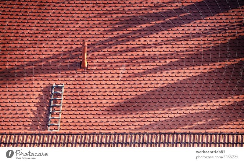 Einsame Leiter auf dem Dach Design Basteln Haus Handwerk Architektur beobachten rot Einsamkeit Baustein gebaute Struktur Hintergründe formatfüllend