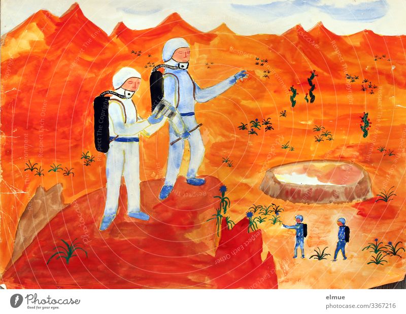 Kindertraum Freizeit & Hobby Kunst Gemälde Mondlandschaft Mars Weltall Aufgabe außergewöhnlich Ferne Unendlichkeit Kitsch orange rot Freude Tatkraft Neugier