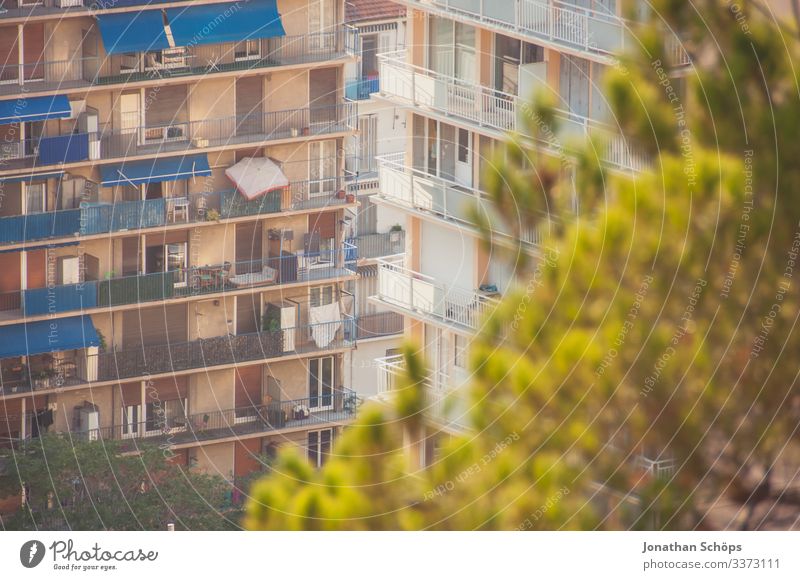 Ausblick auf Hochhaus in Marseille Sonnenlicht Licht Textfreiraum oben Farbfoto Menschenleer Tag Stadtleben Baum Aussicht Reisefotografie Außenaufnahme
