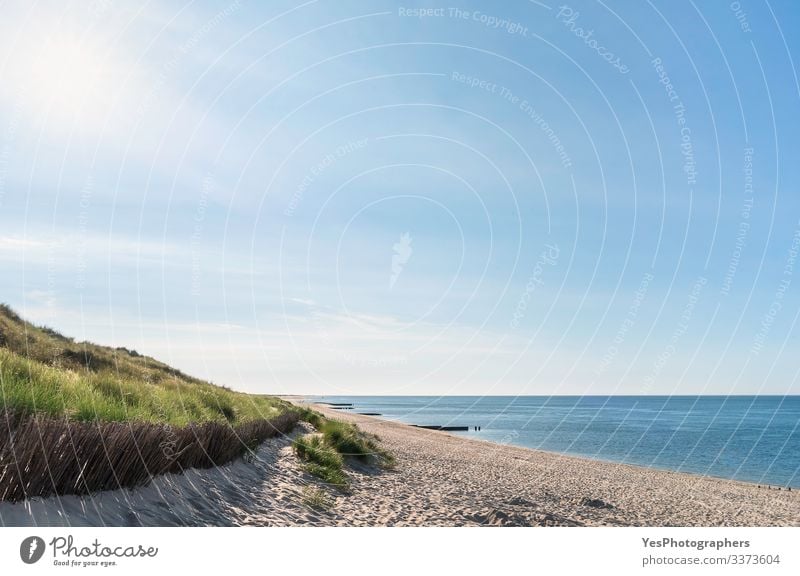 Strandkulisse mit Grasdüne an der Nordsee auf Sylt Erholung Sommer Sonne Meer Sand Schönes Wetter Küste Fröhlichkeit Lebensfreude Friesische Insel
