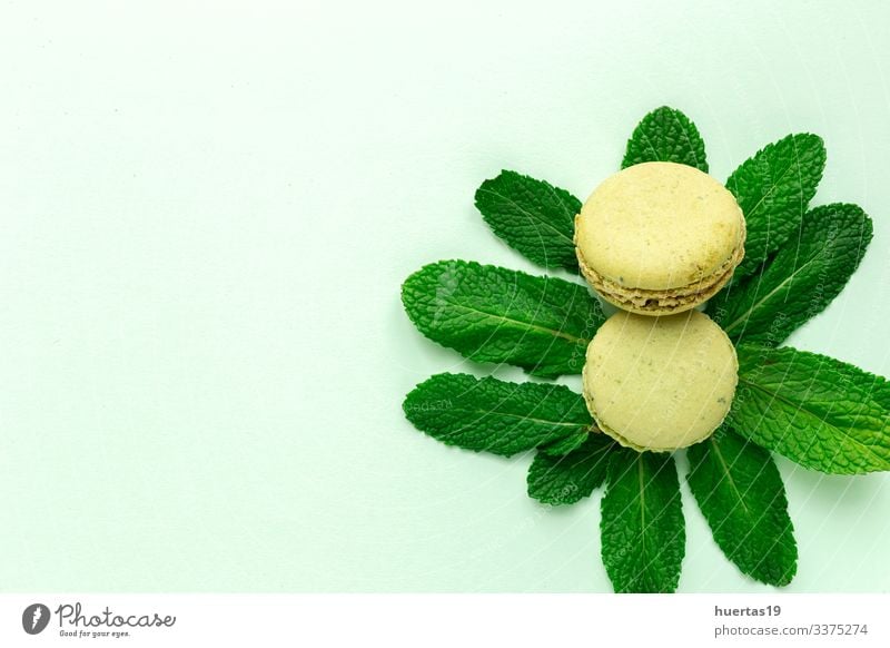 Hausgemachte grüne Makronen von oben gesehen Lebensmittel Dessert Süßwaren Lifestyle elegant lecker Farbe Tradition Französisch Macaron süß Snack farbenfroh