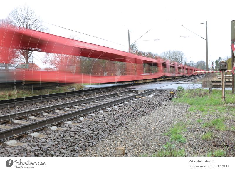 Autotransportzug nahe Wolfsburg Verkehr Verkehrsmittel Verkehrswege Güterverkehr & Logistik Schienenverkehr Eisenbahn Autozug fahren Geschwindigkeit grün rot