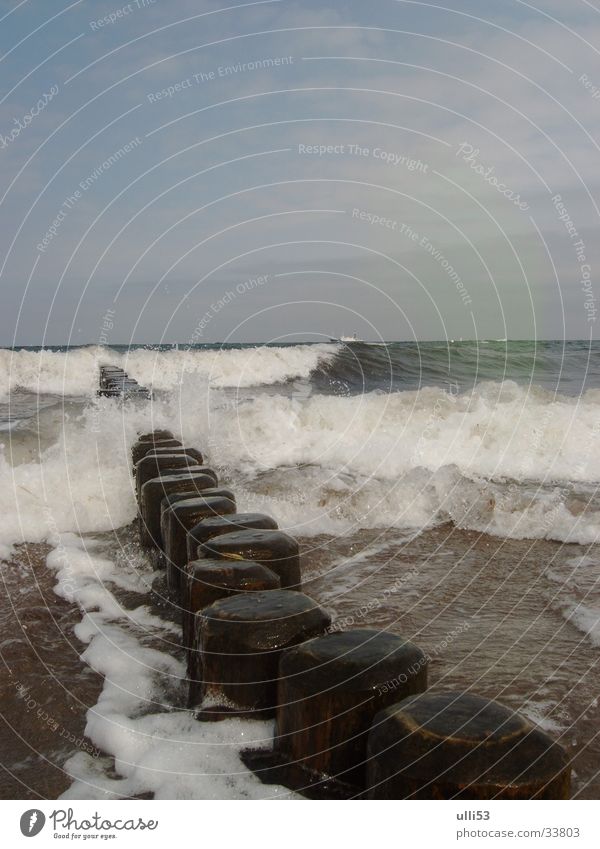 schäumendes Meer (2) Ostsee Strand Wind Wellen Wasser Windgeschwindigkeit Buhne Schaum
