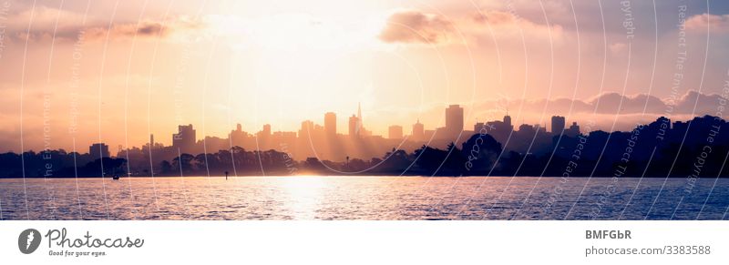 Die Skyline von San Francisco bei Sonnenuntergang amerika Anziehungskraft Bucht schön Gebäude Business Großstadt Stadtbild Küste Küstenlinie Konstruktion