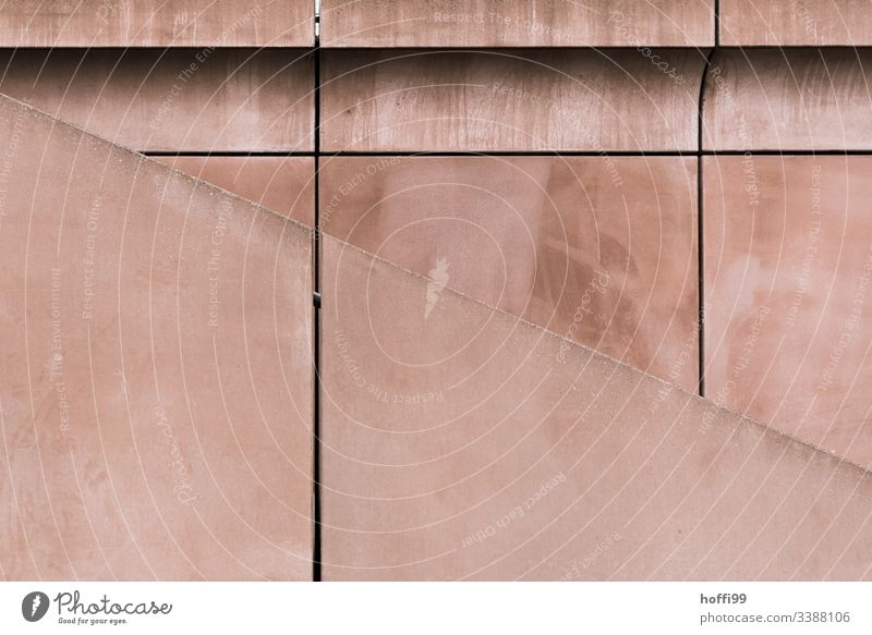 Abstraktes Wandmuster mit Treppenaufgang abstrakt Muster Korallen Linien Hintergrund Zentralperspektive Menschenleer Außenaufnahme minimalistisch Ordnung