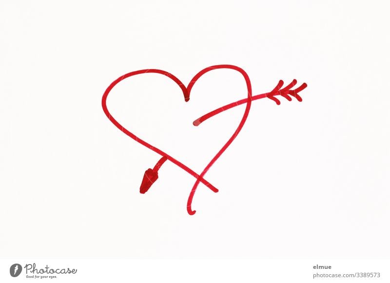 rotes gemaltes Herz mit Pfeil Kritzelei zeichnen Zeichnung Symbolik Mitteilung Scribble deuten malen Piktogramm Skizze stil stilisiert verliebt Papier Stift