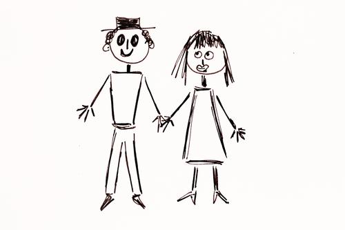 zwei Strichmännchen Kritzelei zeichnen Zeichnung Mann und Frau Paar Pärchen Symbolik Mitteilung Scribble deuten malen Piktogramm Skizze stil stilisiert Freunde