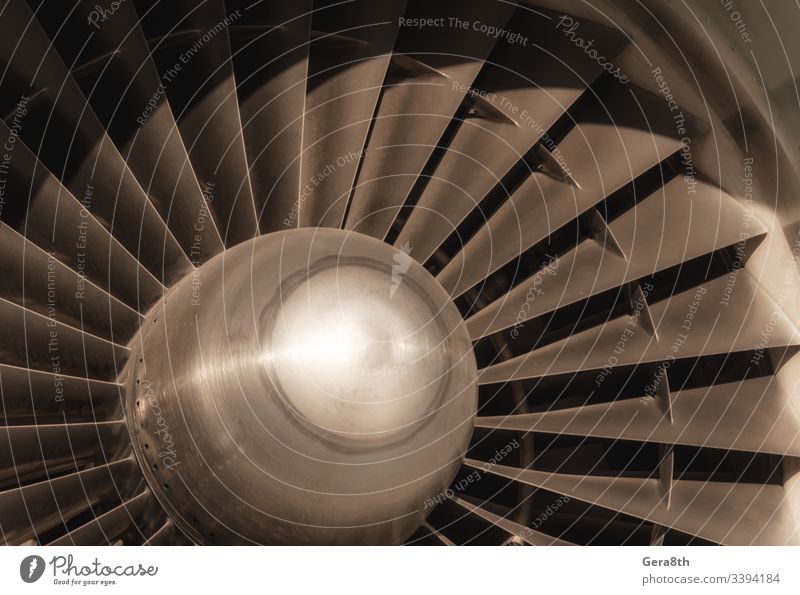 Flugzeug-Turbinenfragment Nahaufnahme Hintergrund abstrakt Air Lufttransport Luftverkehr Klingen kreisen Farbe Kompression Motor Maschinenbau fließen Fliege