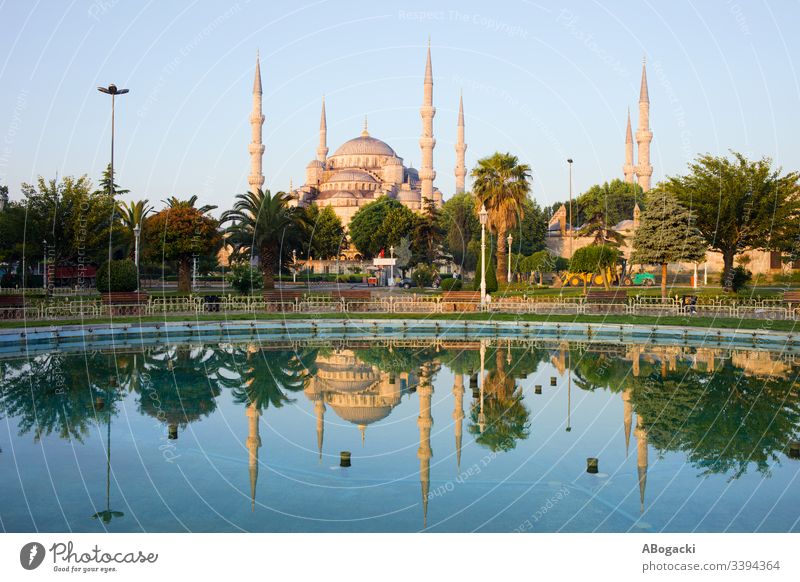 Blaue Moschee im Morgengrauen in Istanbul, Türkei Truthahn historisch Wahrzeichen Gebäude religiös Struktur Architektur Außenseite im Freien Erbe Türkisch camii