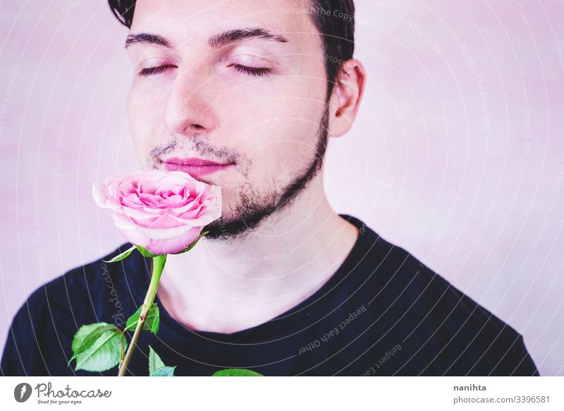 Porträt der neuen Männlichkeit über einen geschminkten Mann zusammenstellen Make-up männlich Schönheit Maskulinität Geschlecht trans Transgender Menschen