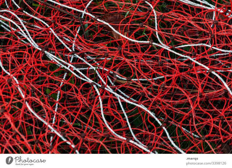 Verwurschteltes Netz Netzwerk Fischernetz fangen durcheinander verwickelt fischen Angeln Fischerei Fischereiwirtschaft Fischfang Knoten Fangnetz Farbe