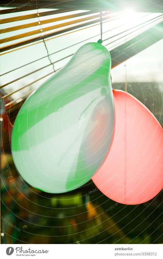 Zwei Luftballons im Fenster gegenlicht fenster Farbfoto Entertainment Veranstaltung Dekoration & Verzierung Fröhlichkeit Karneval Innenaufnahme Freude