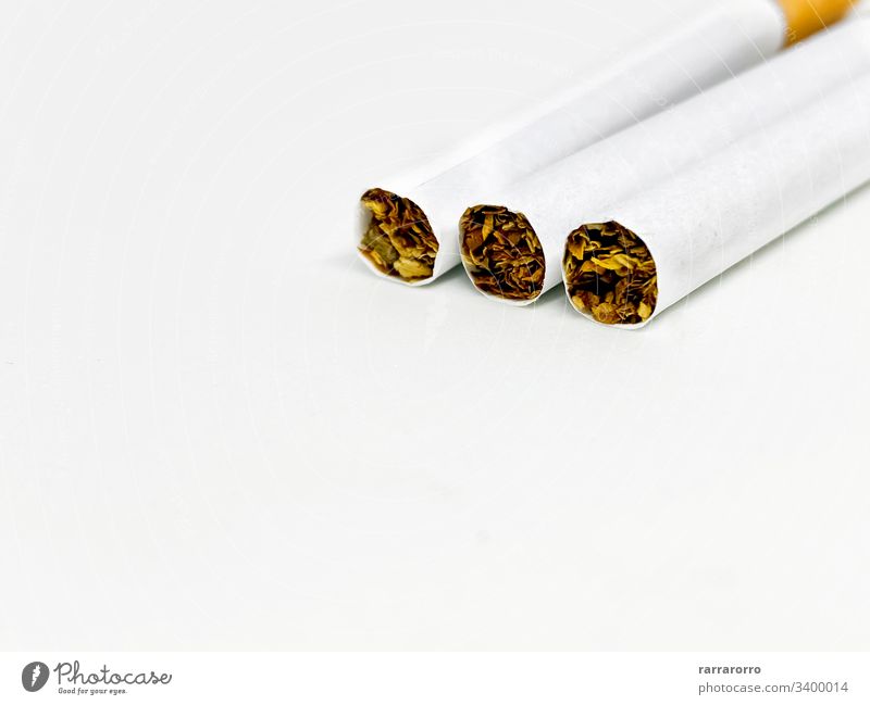 Nahaufnahme von drei Zigaretten Menschengruppe Konzept Krebs niemand giftig Hintergrund ungesund Habitus Rauch Tabak Sucht Aschenbecher Hintergründe