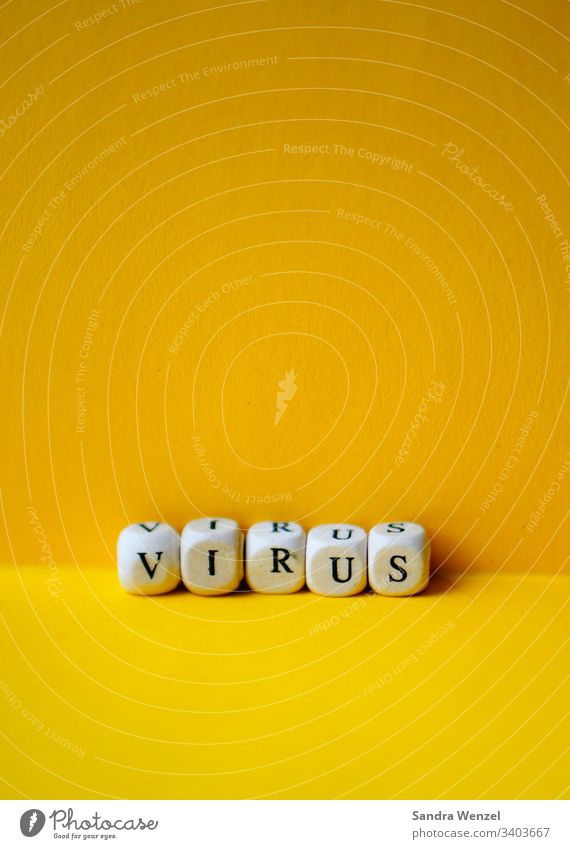 Wort aus Buchstabenwürfeln, Virus Würfel Krankheiten Corona Cevit19 Panik Pandemie Epedemie Impfungen Impfstoff tötlich heilbar Grippe Erkältung Pocken Pest