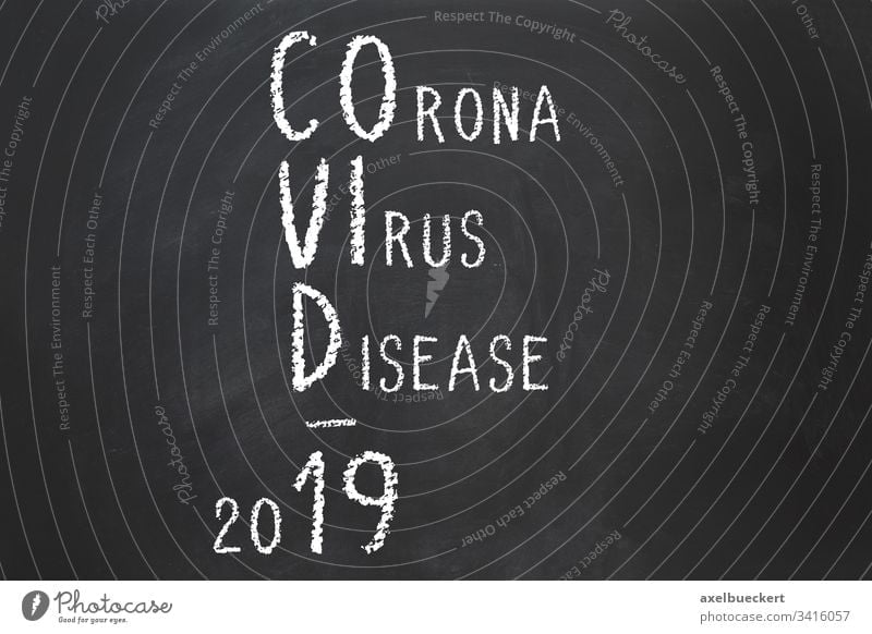Coronavirus Krankheit Covid-19 Akronym erklärt Virus covid-19 Name Abkürzung Kreide Text Tafel Erklärung erklären Pandemie Ausbruch sars-cov-2 Seuche viral
