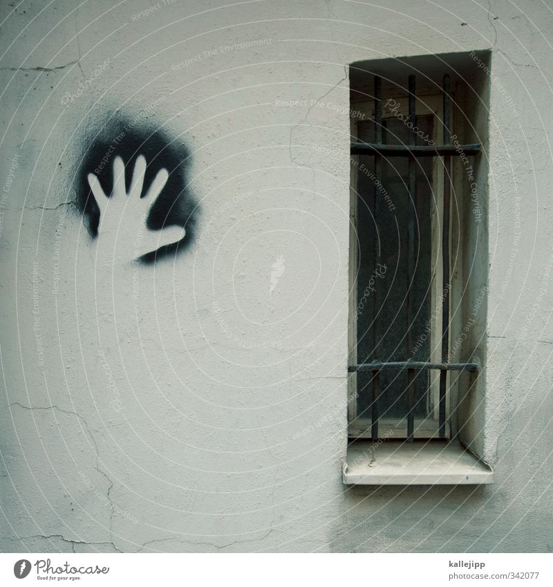 die weisse hand Hand Fassade Fenster Graffiti Identität handabdruck Abdruck Silhouette Spray Gitter Dieb Außenaufnahme