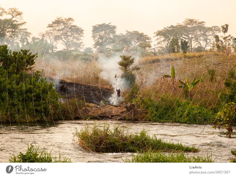 Buschfeuer in Uganda am Nil, Afrika nile uganda river fire burning africa africans afrika fluss sunset sonnenuntergang flussufer afrikaner landschaft natur
