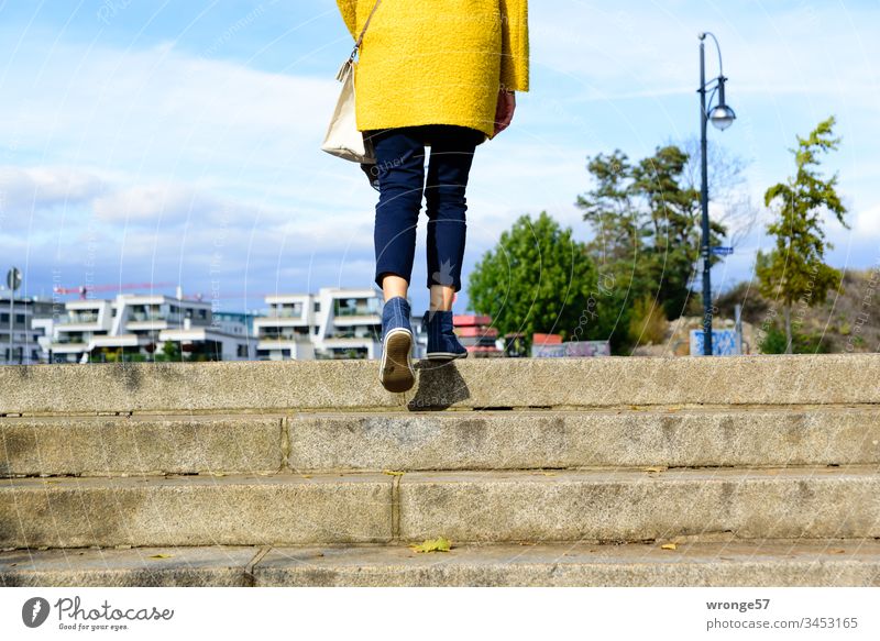 Haute Couture | Catwalk Mode Laufsteg modisch Treppe Stil modern Lifestyle trendy attraktiv gutaussehend Frau Erwachsene urban Rückansicht Seniorin emporsteigen