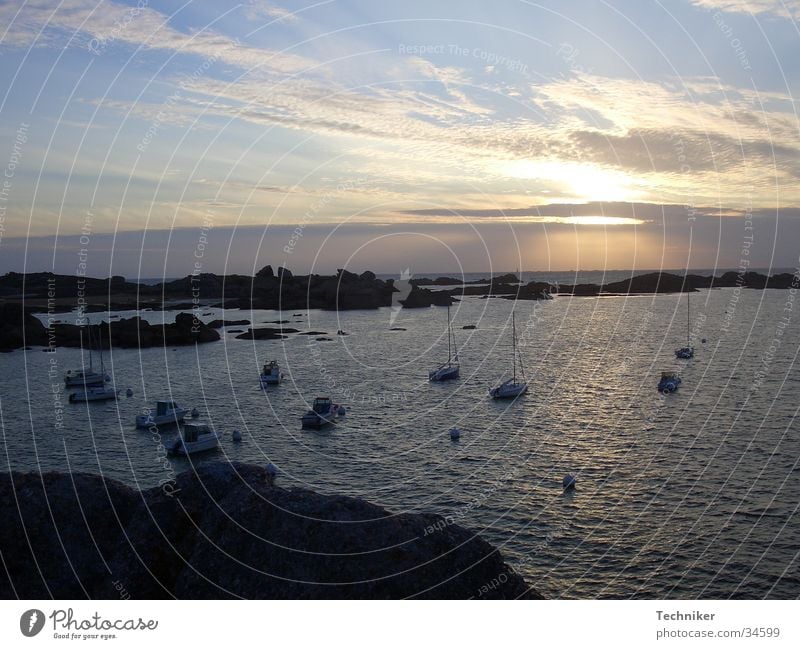 Sonnenuntergang Strand Ferien & Urlaub & Reisen Frankreich Meer Wasserfahrzeug Europa