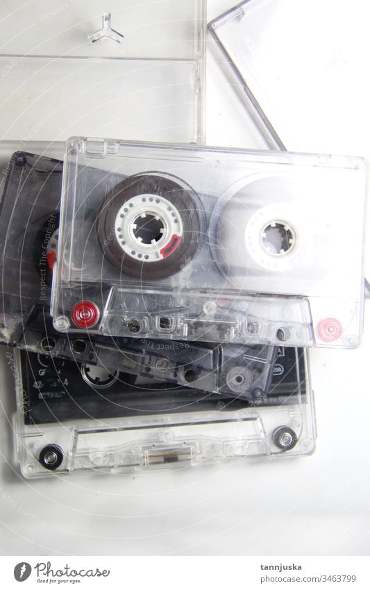 Vintage-Bandkassette Klebeband Bänder stereo Kassette retro Hipster Musik Klang alt gestalten Pop Gesang Tanzen Disco Audio Audiokassette analog Spieler