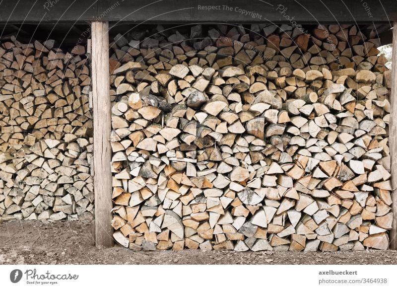 gestapeltes Brennholz im Holzschuppen Holzstapel Stapel natürlich Nutzholz Material Hintergrund Baum Haufen Energie Wald Industrie im Freien Brennstoff Umwelt