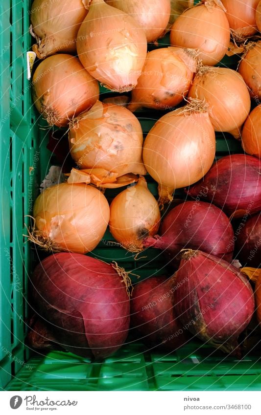 Zwiebeln im Körbchen Bioprodukte zwiebeln Lebensmittel Gemüse Markt Korb Gesundheit frisch Ernährung Vegetarische Ernährung Farbfoto Außenaufnahme Menschenleer