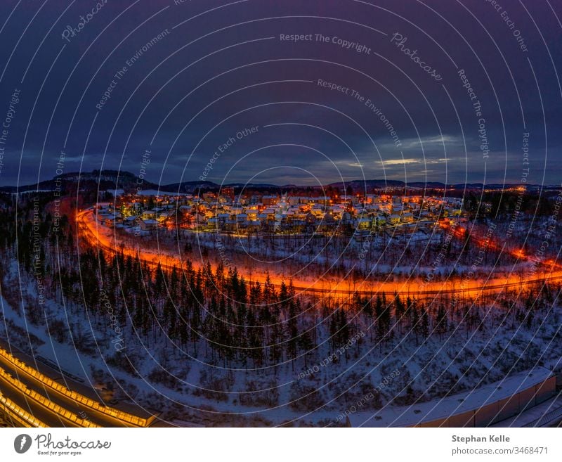 Winter cityscape of the town Albstadt in Baden Wuerttemberg, germany at the late evening hour with glowing lights. landscape snow albstadt winter view living