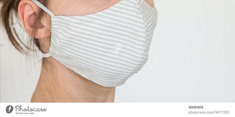 Atemschutzmaske 2020 Ansteckung Baumwolle Corona Coronavirus DIY Epedimie Frau Gefahr Gesicht Gesundheit Gesundheitswesen Grippe Infektion Krankheit Maske