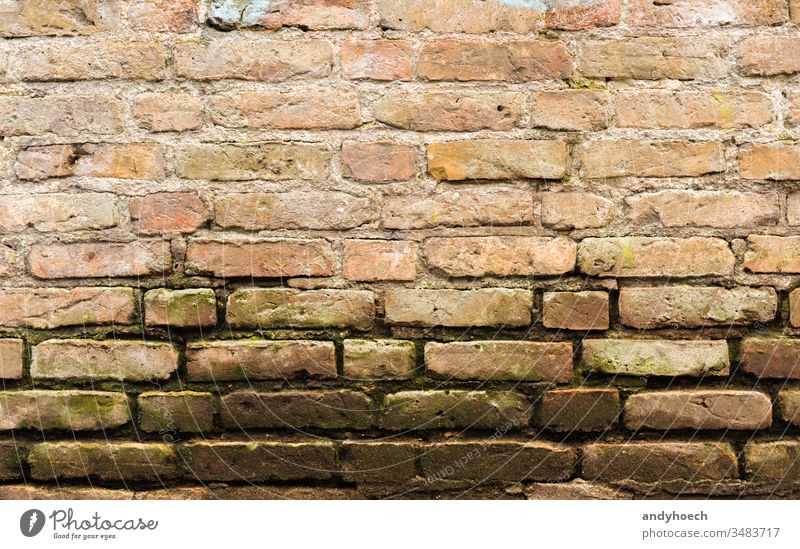 Alte Sandsteinmauer mit Moos abstrakt gealtert Architektur Hintergrund Tafel Holzplatte Baustein Mauerwerk braun bauen Zement Konstruktion Design Detailaufnahme