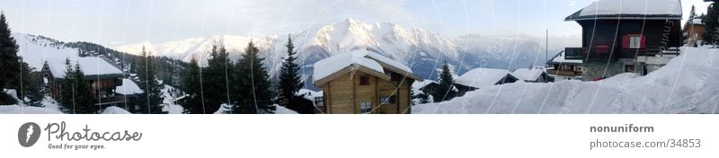 Winter Panorama Dämmerung Panorama (Aussicht) Skigebiet Bergdorf Berge u. Gebirge Schnee Hütte bettmeralp Alpen hochalpin groß Panorama (Bildformat)