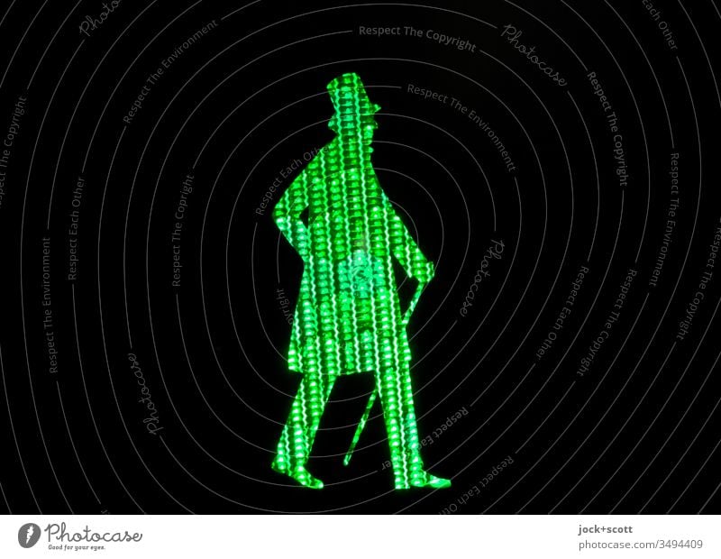 Däne auf dem Weg über die Straße grün Profil Silhouette Kunstlicht Strukturen & Formen Piktogramm Streulicht Comic Sicherheit Ampel Fußgänger Design Stil
