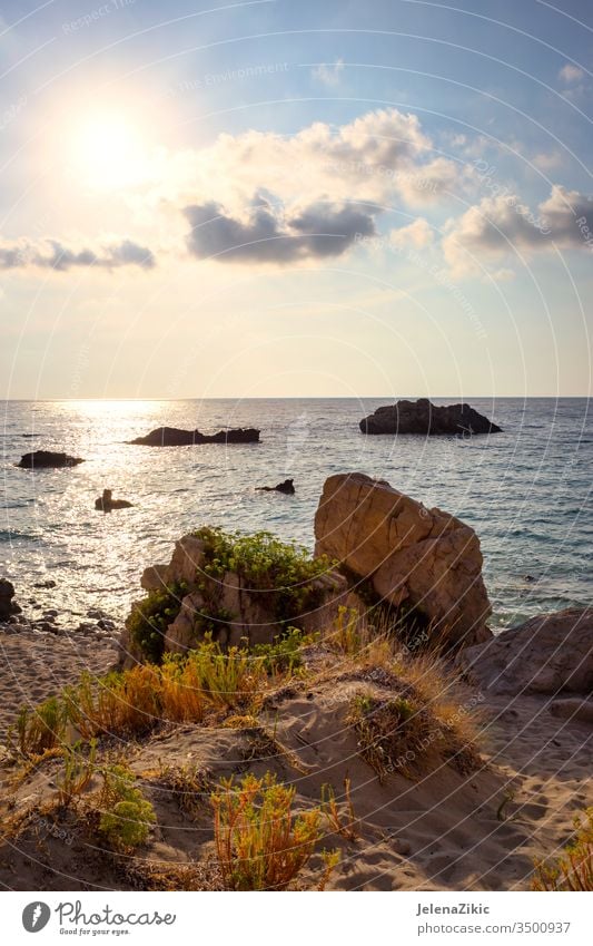Schöne Insel Lefkada Farbe Landschaft blau im Freien Meereslandschaft Natur schön Himmel malerisch Panorama Hintergrund MEER Sommer Horizont Steine winken