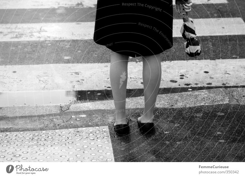 Rainy feminin Junge Frau Jugendliche Erwachsene 1 Mensch 18-30 Jahre Stadt Regenschirm Paris Balletttänzer Mantel schwarz warten Straße trist Telefongespräch