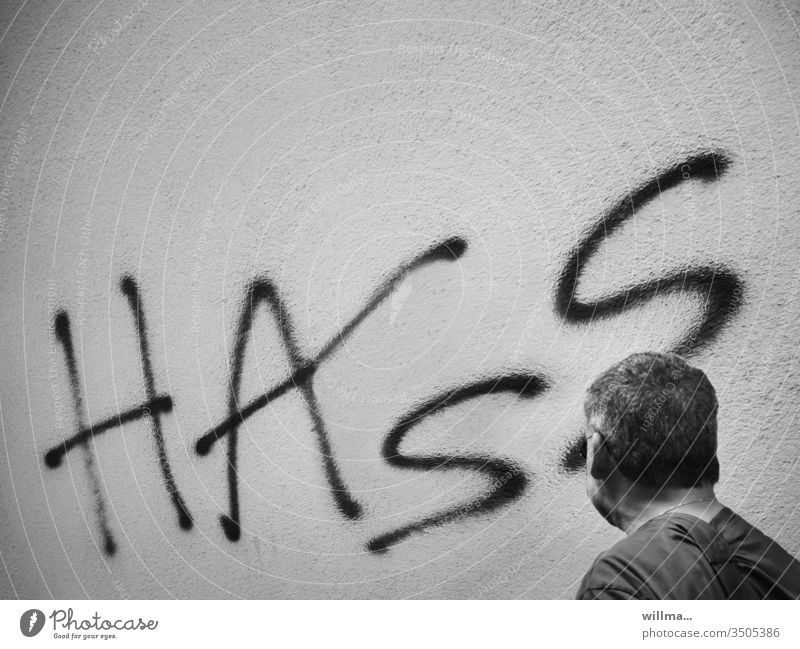 HASS Hass Wut Aggression Verbitterung Graffiti Wand Mensch Mann Kopf Feindseligkeit Frustration Ablehnung Gefühl