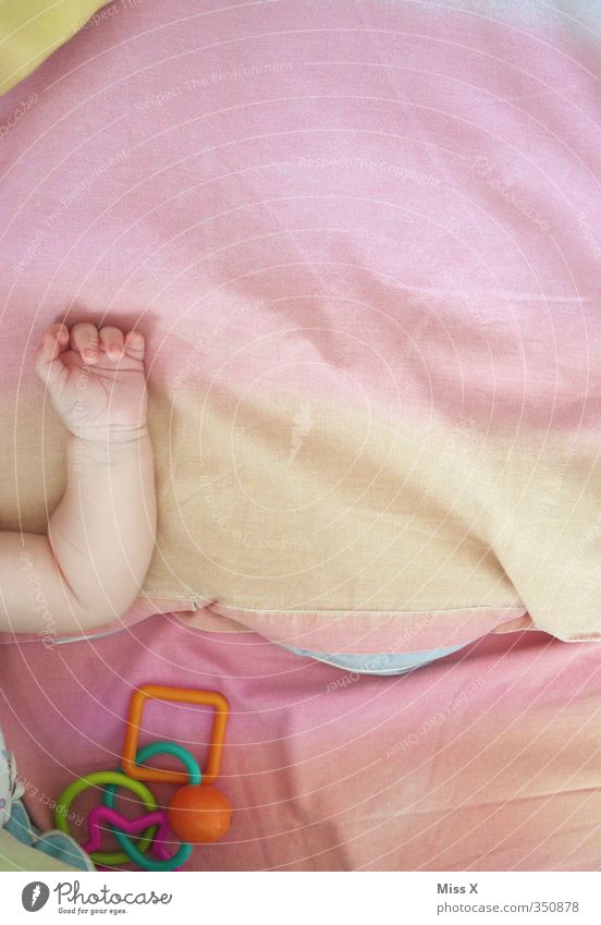 Baby Bett Kinderzimmer Mensch Kindheit Leben Arme Hand 1 0-12 Monate liegen schlafen Gefühle Stimmung Schutz Geborgenheit Warmherzigkeit Liebe Müdigkeit Beginn