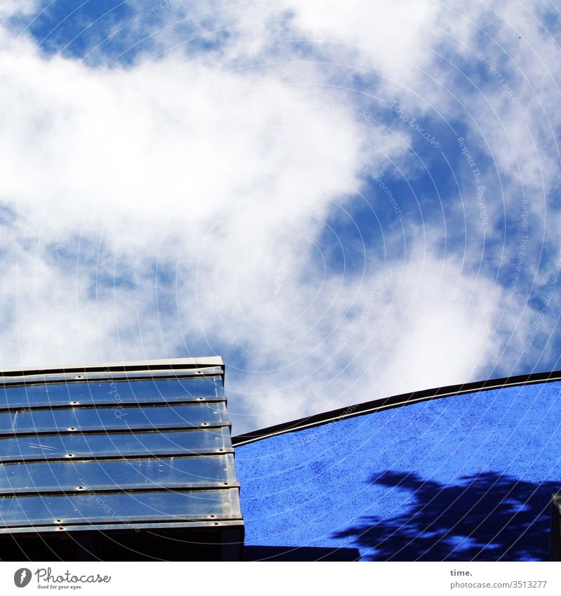 blue, different draußen dach gebäude inspiration himmel sonnenlicht geheimnisvoll Architektur balkon wolken schönes wetter holz schatten
