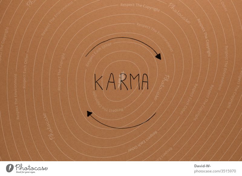 Karma Bedeutung aussage Zeichnung gerechtigkeit Pfeile richtung zurück Wort Schicksal Pech Bestrafung Handlung Auswirkung Kreislauf Verbindung Folgen Ursache