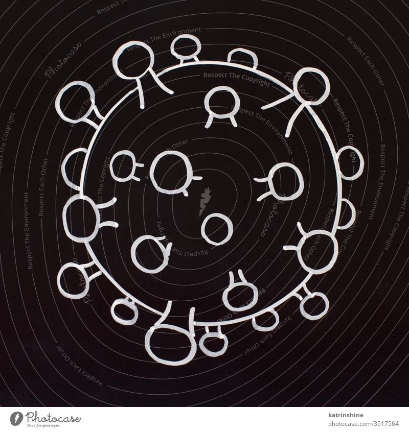 Kreidezeichnung des Coronavirus auf schwarzer Kreide Ausbruch gezeichnet covid-19 weiß Tafel Bild handgezeichnet wach Kunst Design Grippe Gesundheitswesen