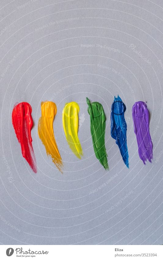 6 bunte Farbkleckse die die Regenbogenfahne symbolisieren Pride rainbow flag Vielfalt Diversität Farbe Entfaltungsmöglichkeiten mehrfarbig Toleranz LGBTQ+ lgbtq
