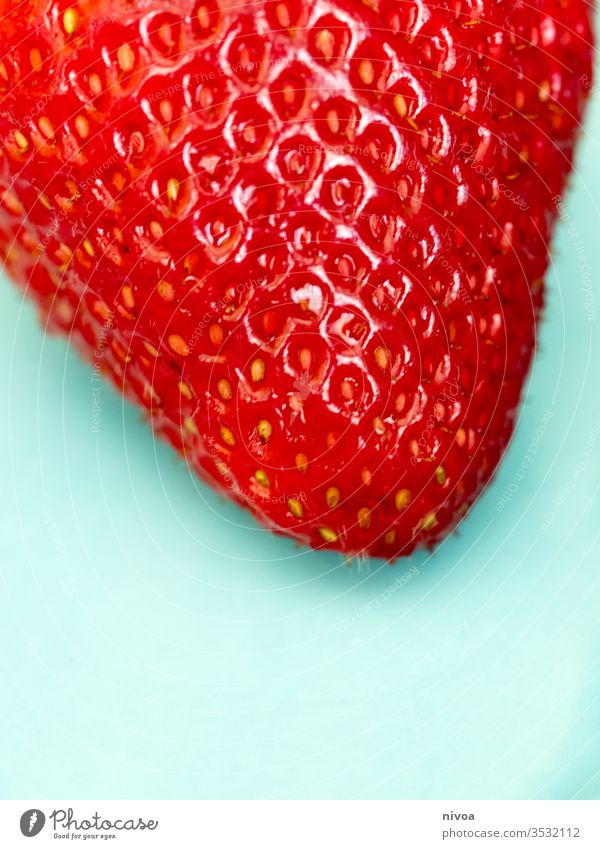 Detail einer Erdbeere Erdbeeren Frucht Beeren rot Ernährung Farbfoto lecker Lebensmittel Bioprodukte frisch süß Vegetarische Ernährung Sommer Dessert