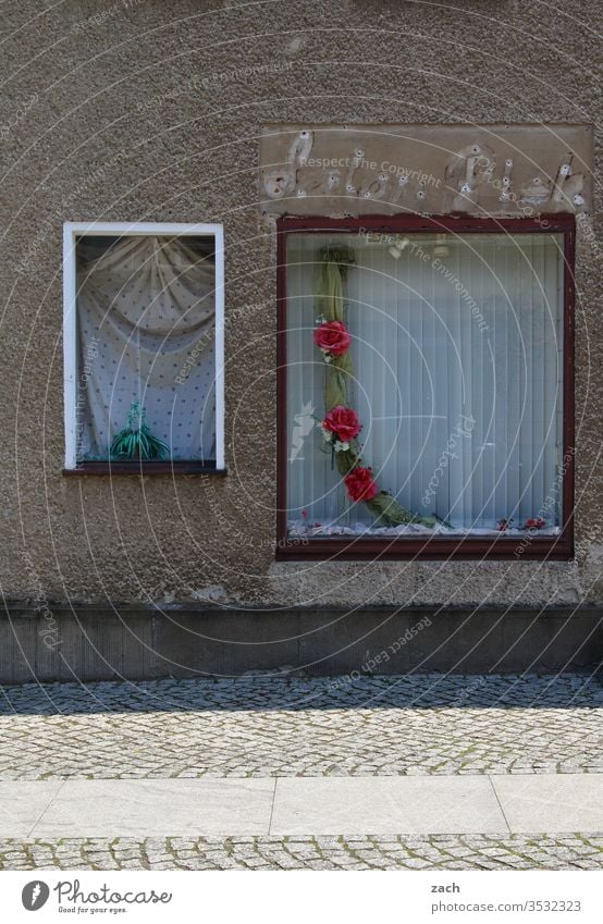 Schaufenster eines ehemaligen Ladebgeschäfts Stadt Haus Architektur Wohnhaus Fassade Fenster Gebäude kaputt Vergänglichkeit Verfall Kunst alt Stein Wand Mauer