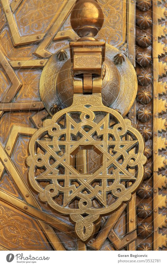 Detail aus dem Königlichen Palast in Fez, Marokko Gebäude arabisch Textur Geometrie muslimisch Muster Dekoration & Verzierung dekorativ Fes gelb Metall Tür