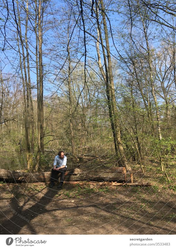 Der Schatten seiner selbst Mann männlich Sommer heiß Baumstamm ausruhen genießen raucherpause rauchen Wald Natur Naturschutzgebiet Außenaufnahme Farbfoto Tag