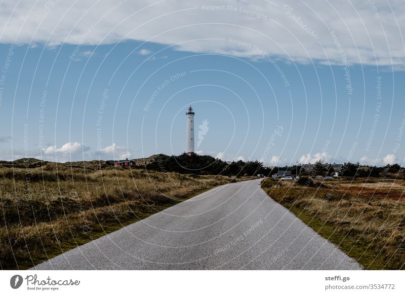 Straße zu einem Leuchtturm in den Dünen von Hvide Sande Dänemark Skandinavien skandinavisch Lyngvig Fyr Aussicht Außenaufnahme Nordsee Landschaft